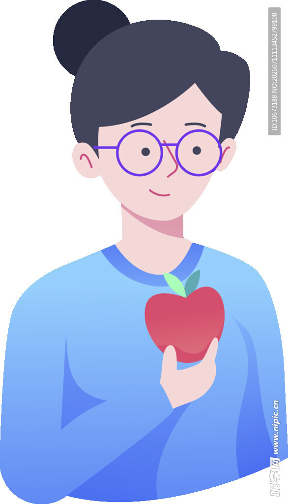 手持苹果的戴眼镜女士