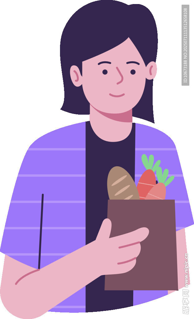 女子手持装满蔬果的购物袋