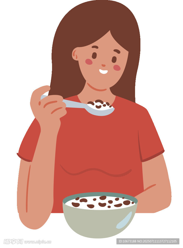 女子惬意享用碗中食物