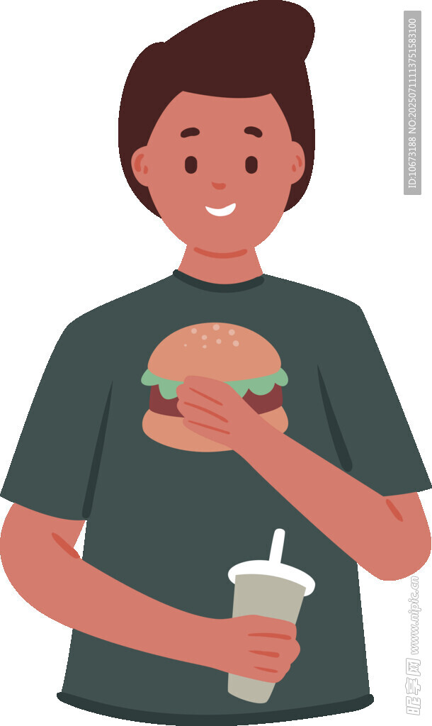 手持汉堡与饮料的人物