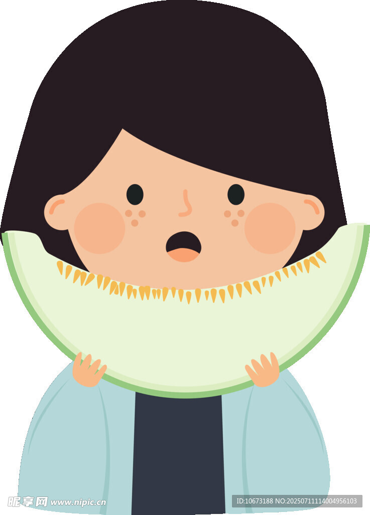 女孩手持甜瓜表情惊讶