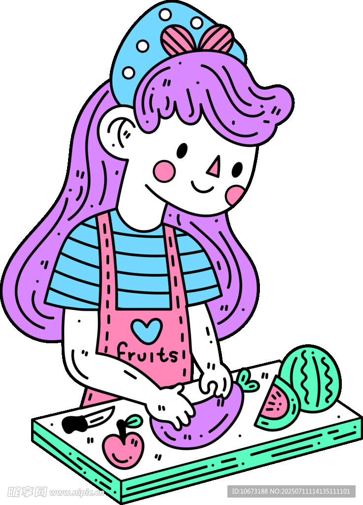可爱女孩专注切蔬果