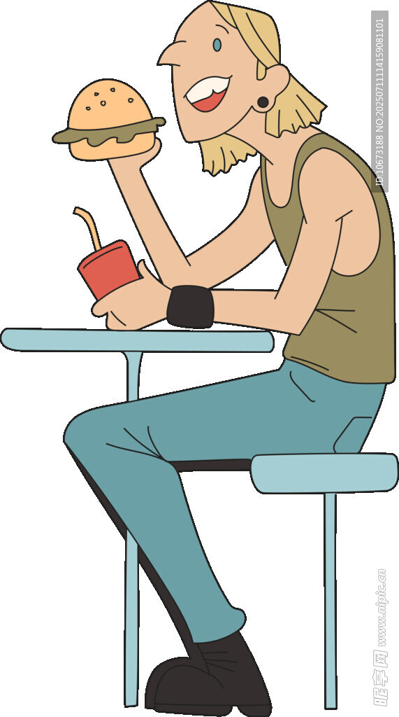 男子惬意享用美味汉堡