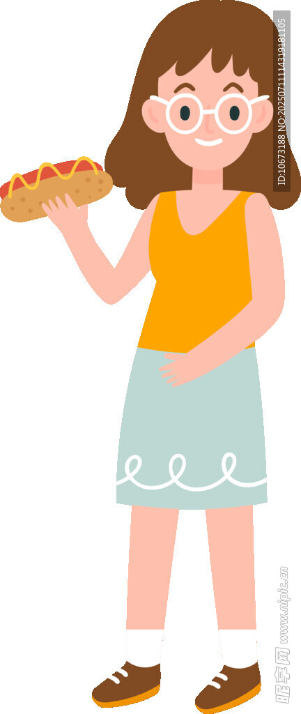 女孩手持热狗笑容灿烂