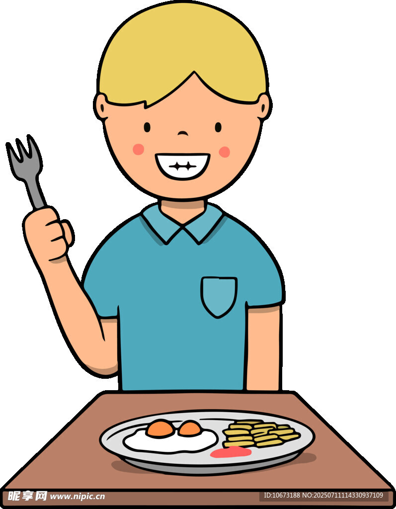 男孩开心用餐