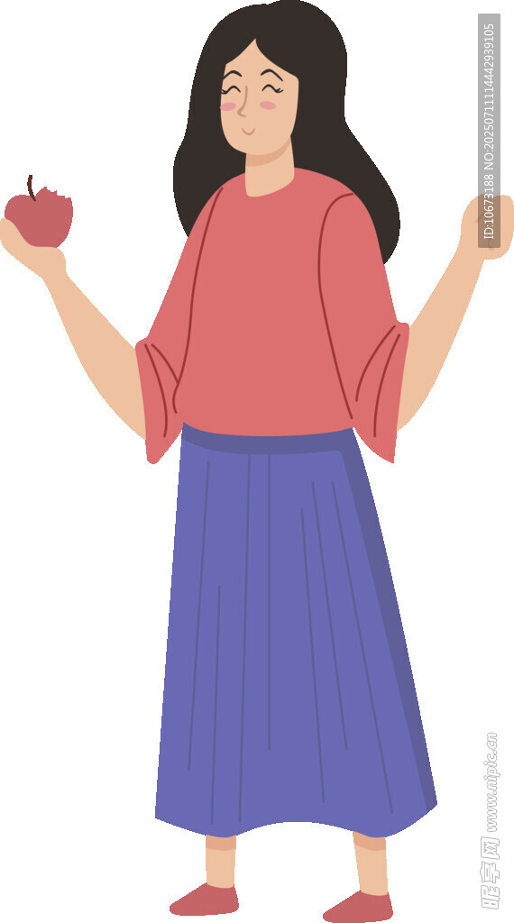 手持苹果的红衣女子
