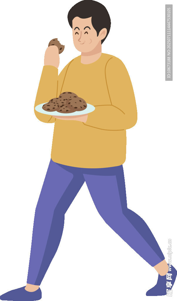 男子端盘行走吃美味食物