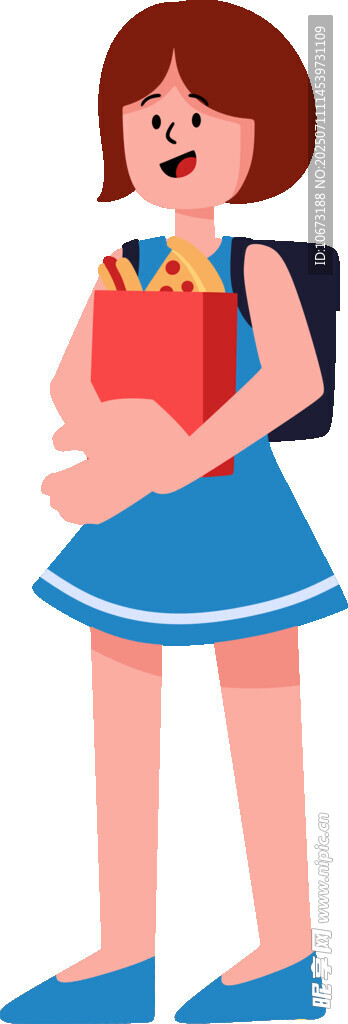 背着书包抱书的可爱女孩