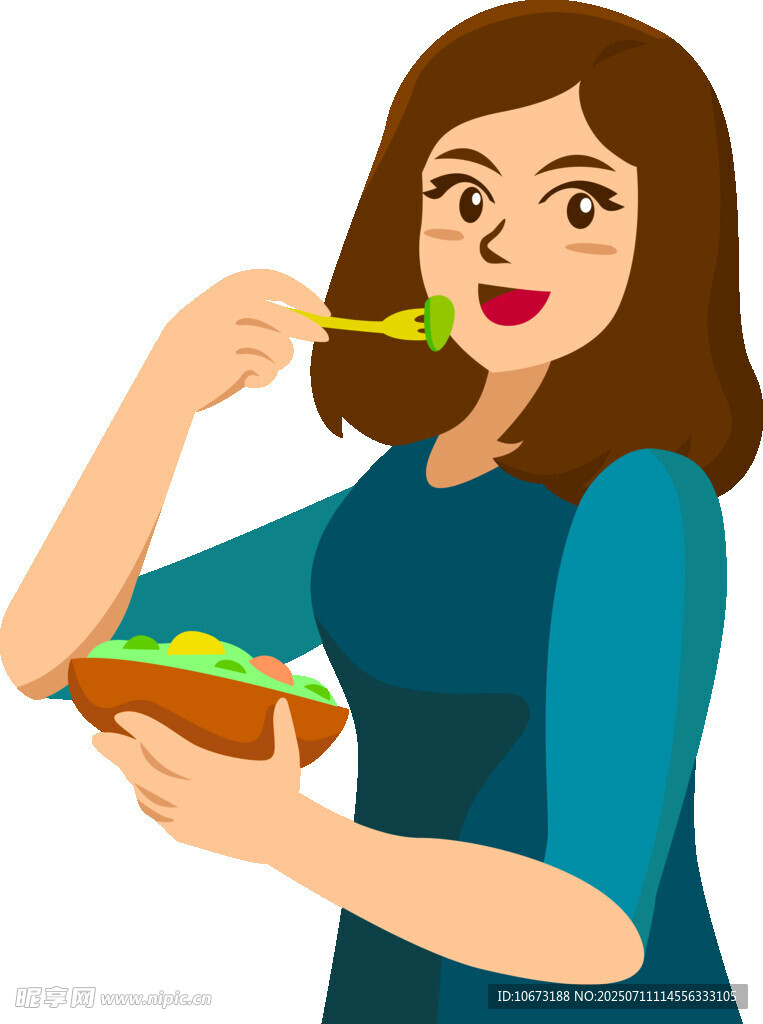 女子享用美味绿色沙拉