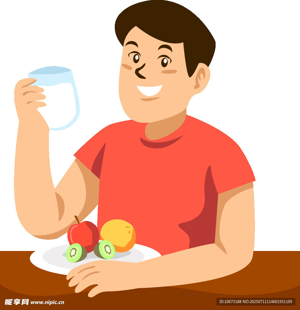 男子享用水果并喝水