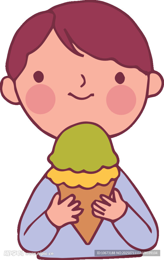 手持冰淇淋的开心小孩