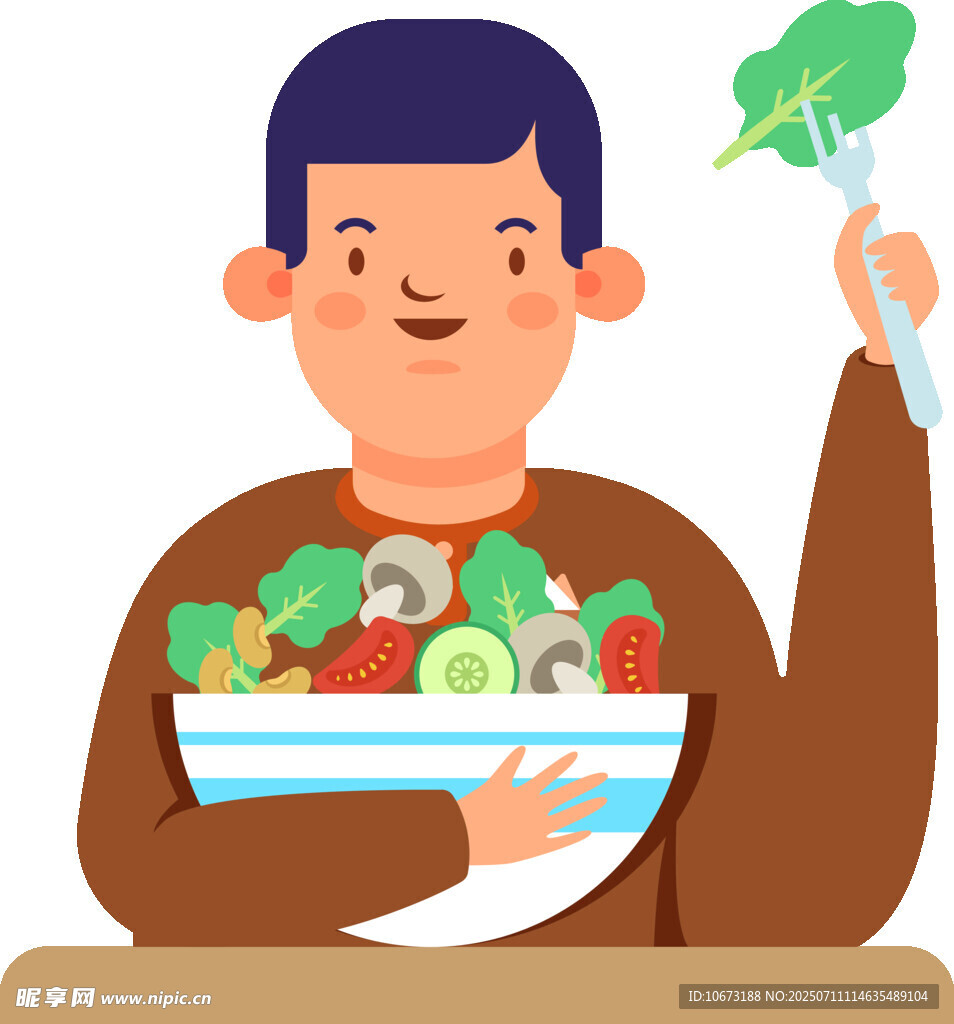 男子手持蔬菜开心进食