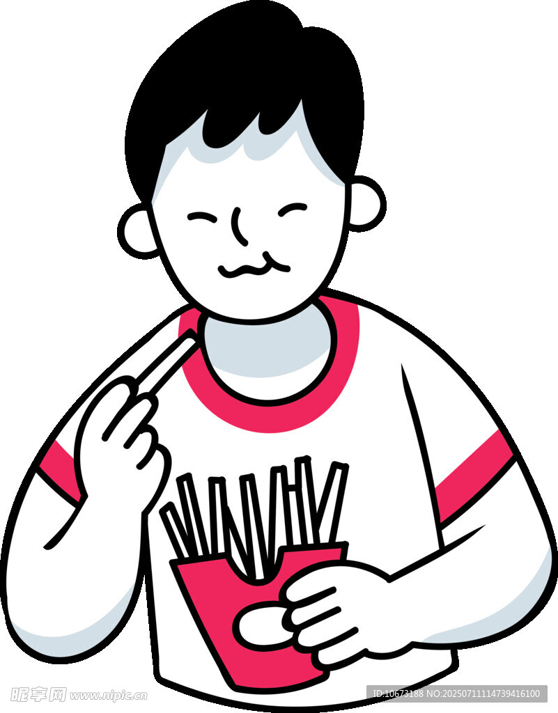 男孩开心享用盒装薯条