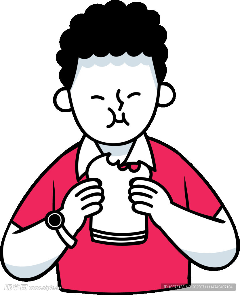 男孩双手捧汉堡进食
