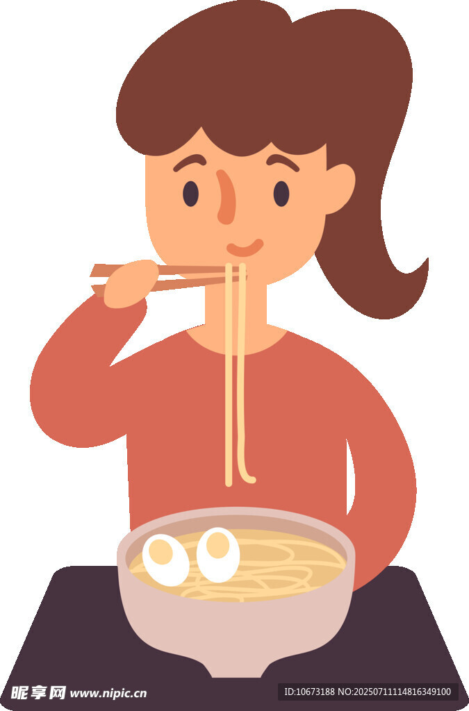 女孩开心享用美味拉面