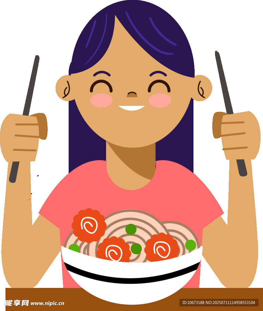 女孩开心享用美味面条
