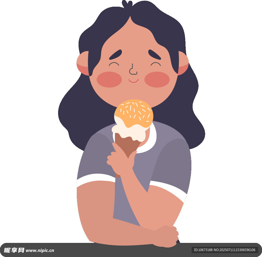 女孩开心吃冰淇淋