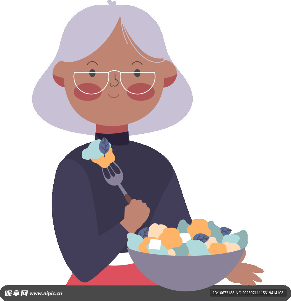 老年女性享用多彩食物