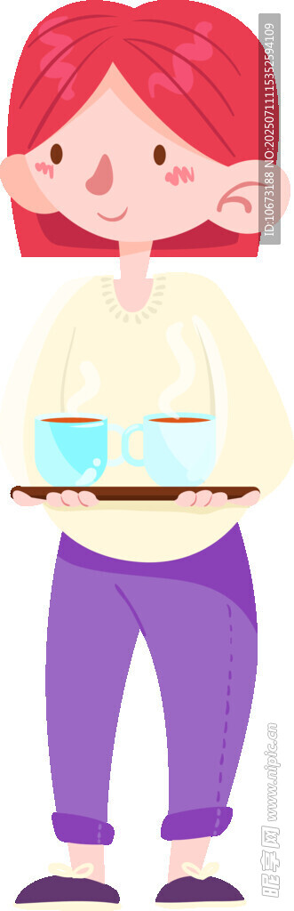 端饮品的红发女孩