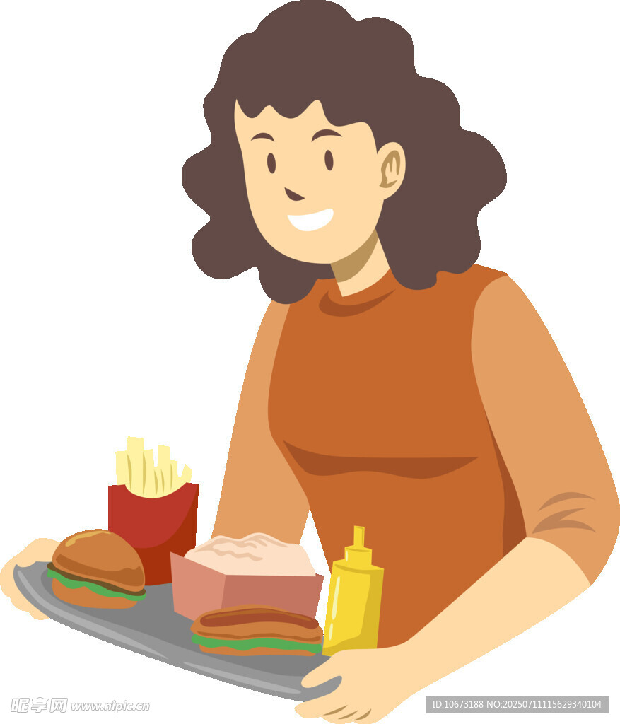女子享用丰盛快餐美食