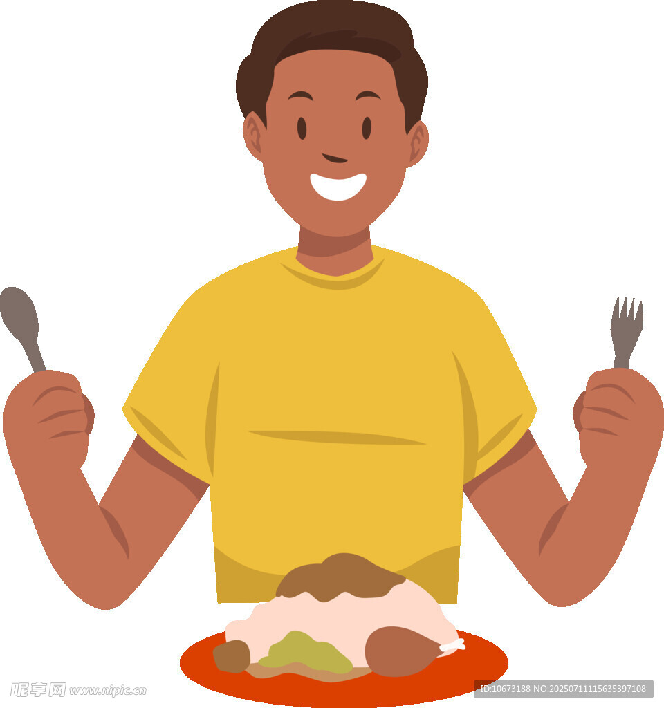 男子开心享用盘中美食