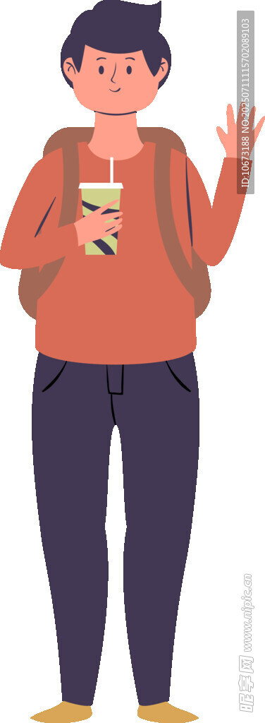 背着书包挥手的少年