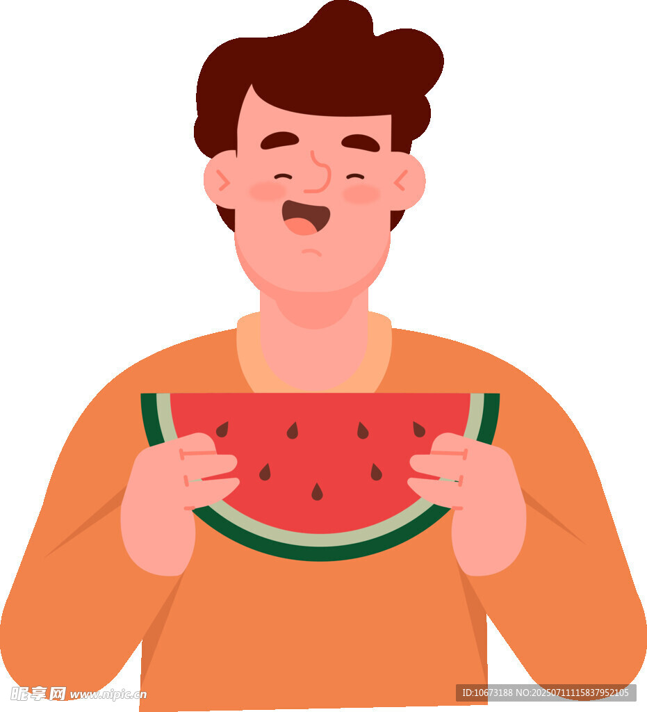 男子开心吃西瓜