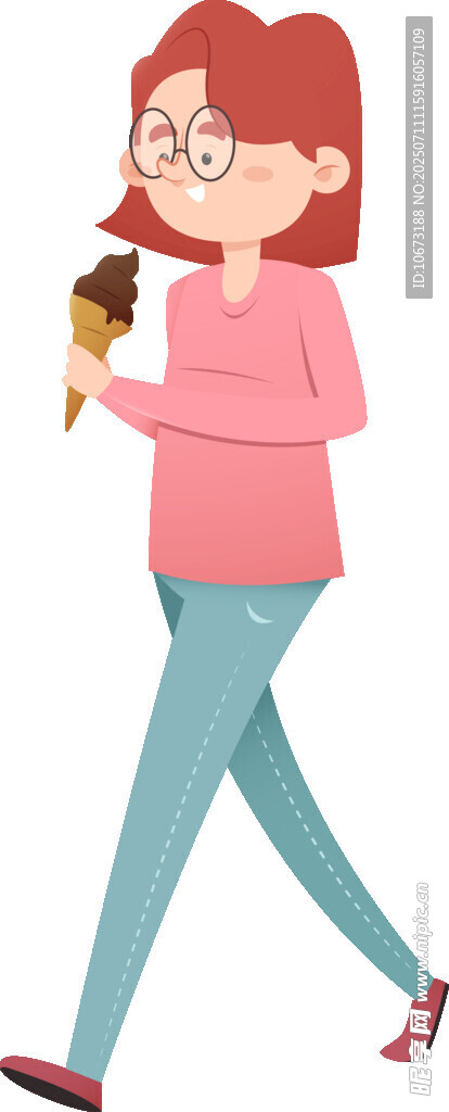 女孩手持冰淇淋快乐行走