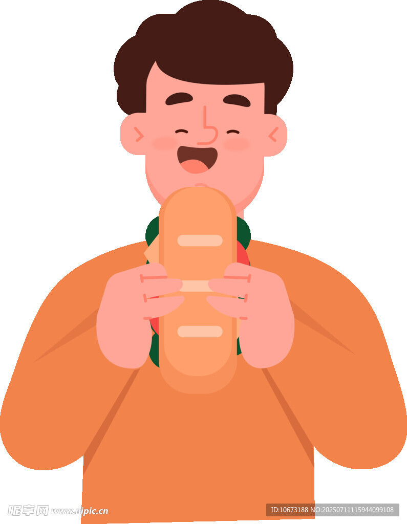 男子开心吃热狗