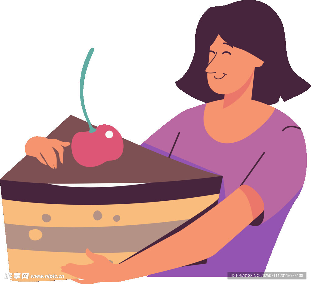 女子捧美味多层蛋糕