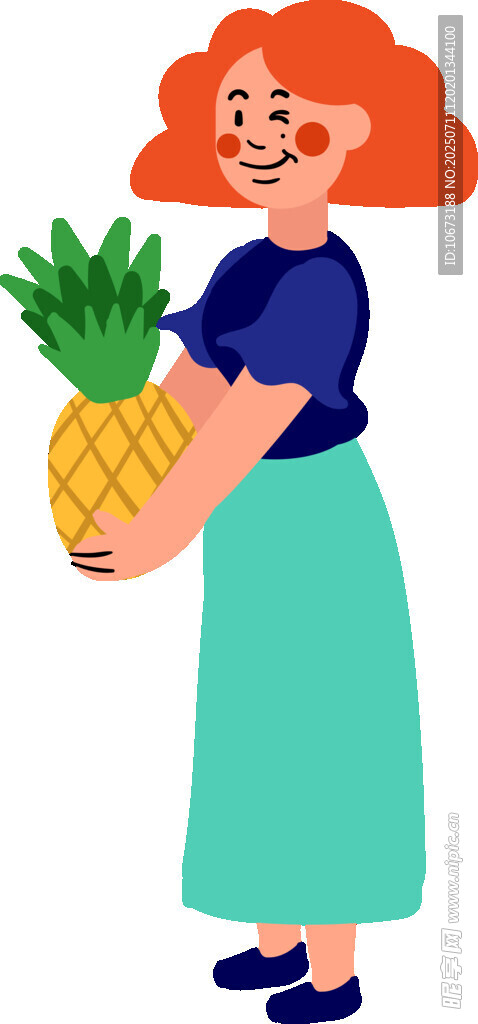 手持菠萝的红发女子