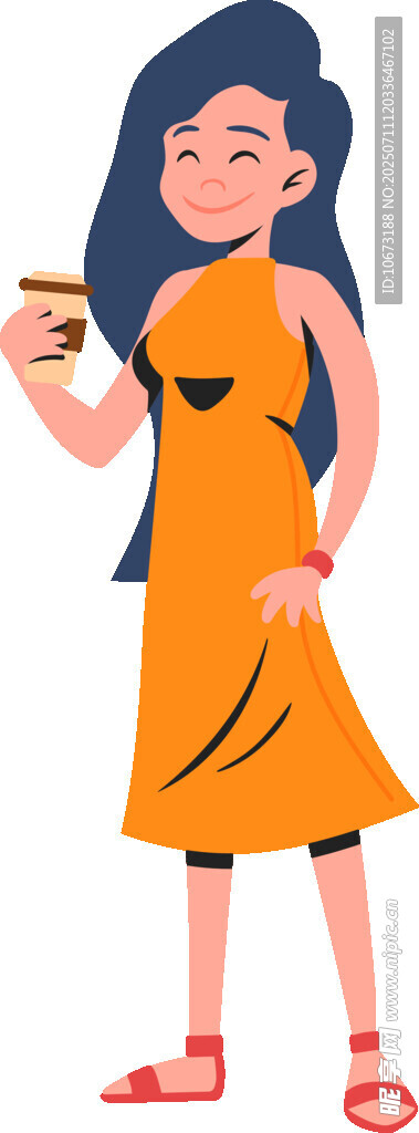 穿黄裙女子手持咖啡