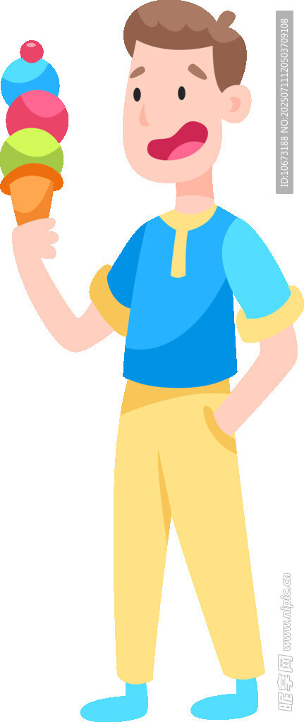 男孩手持多彩冰淇淋