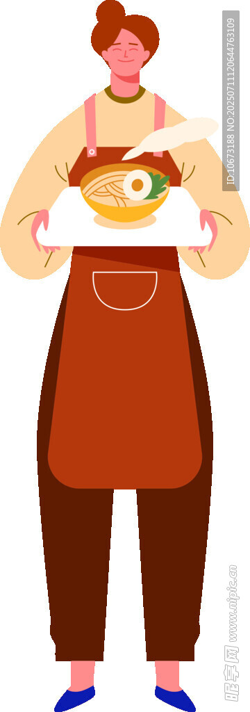 围裙女士端美食