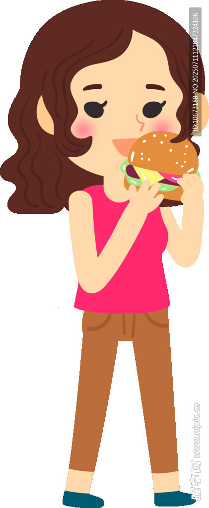 女孩开心享用美味食物