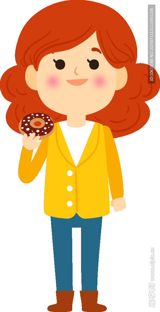 红衣女孩手持美味甜甜圈