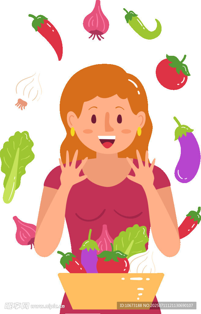 女孩手持蔬果笑容灿烂
