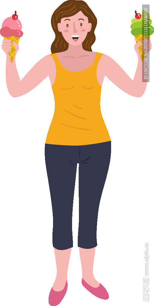 女子开心手持多彩冰淇淋