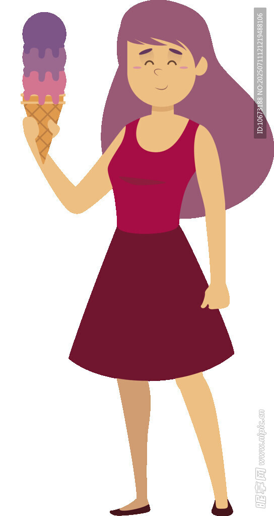 手持冰淇淋的红衣女孩