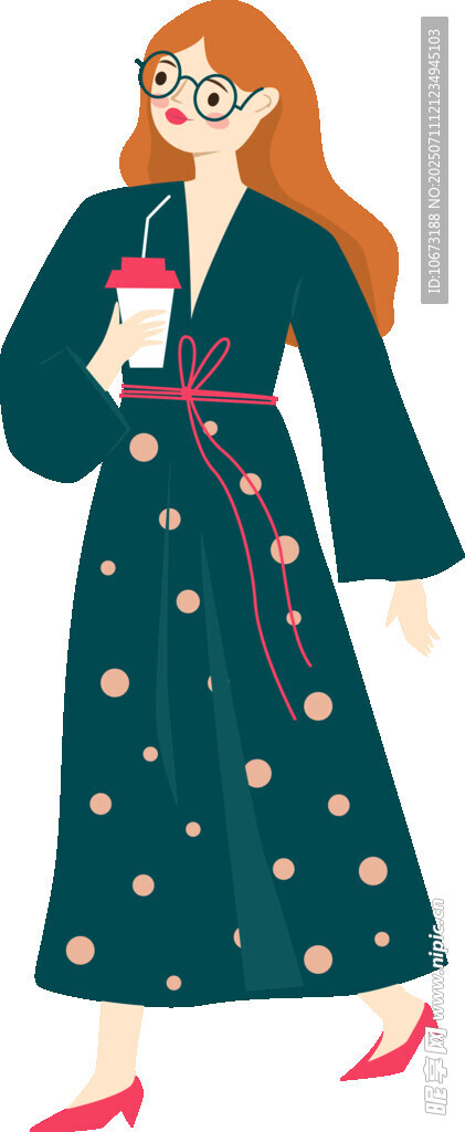 时尚女子手持咖啡优雅而立