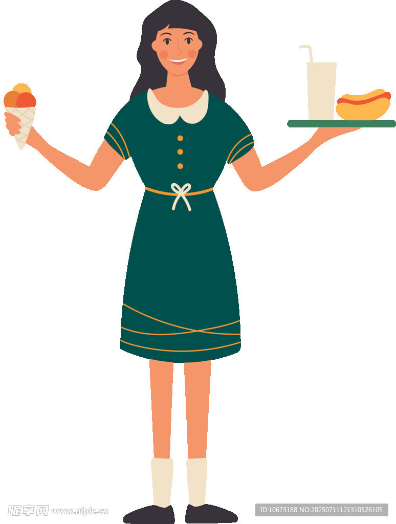 端着食物饮料的服务女士