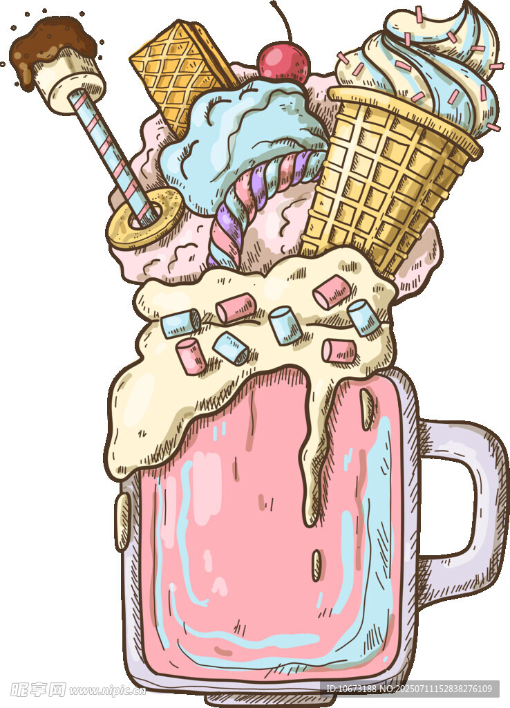 甜蜜梦幻的冰淇淋奶昔杯