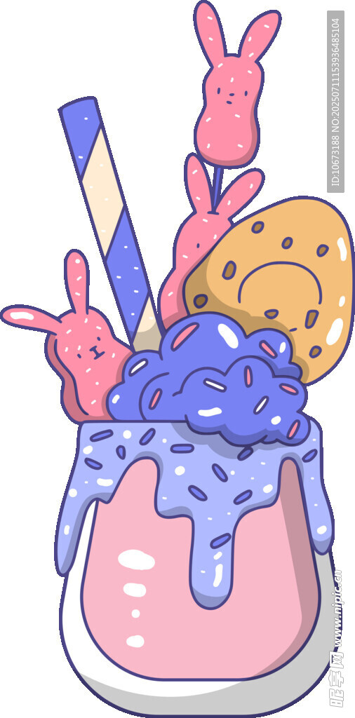 兔子主题美味奶昔插画