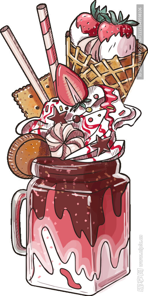 草莓奶昔插画