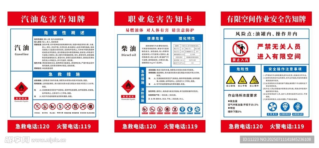 汽油 柴油危害告知卡 有限空间