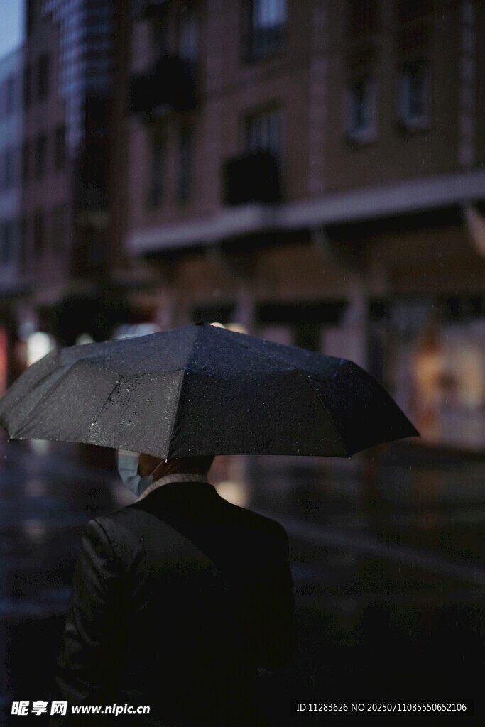 雨中撑伞的模糊身影