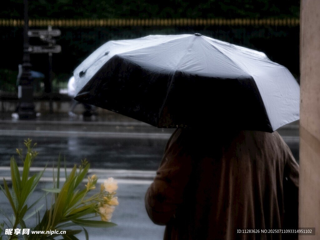 雨中撑伞背影