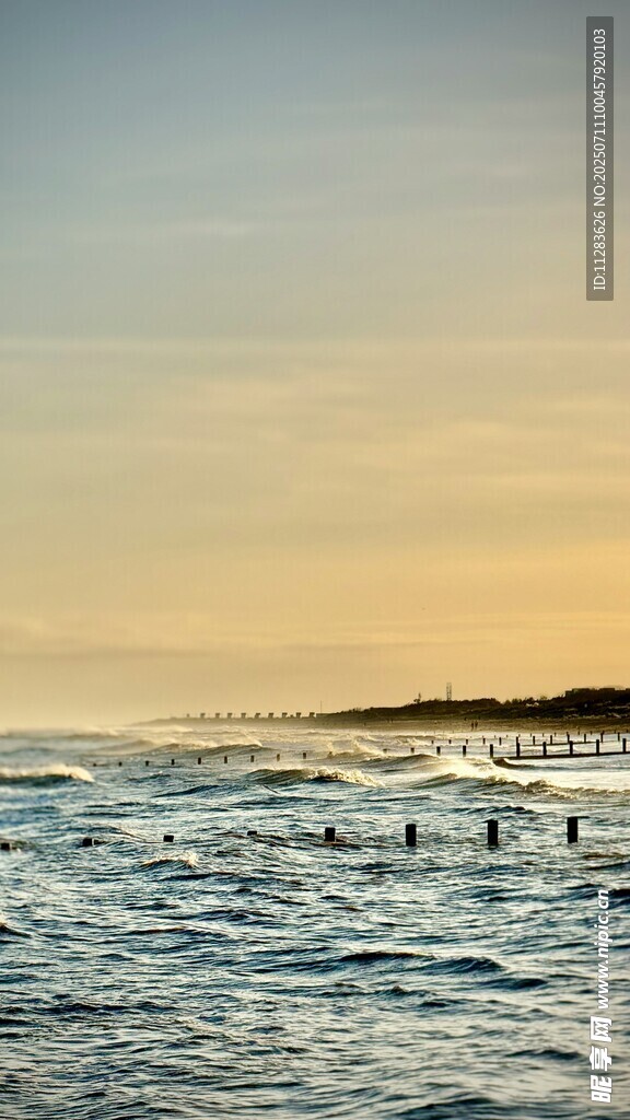海边日落时的踏浪景象