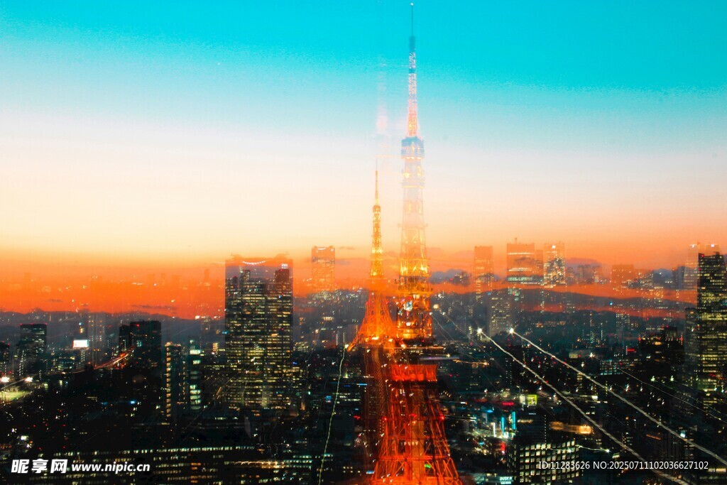 东京塔夜景璀璨城市风光