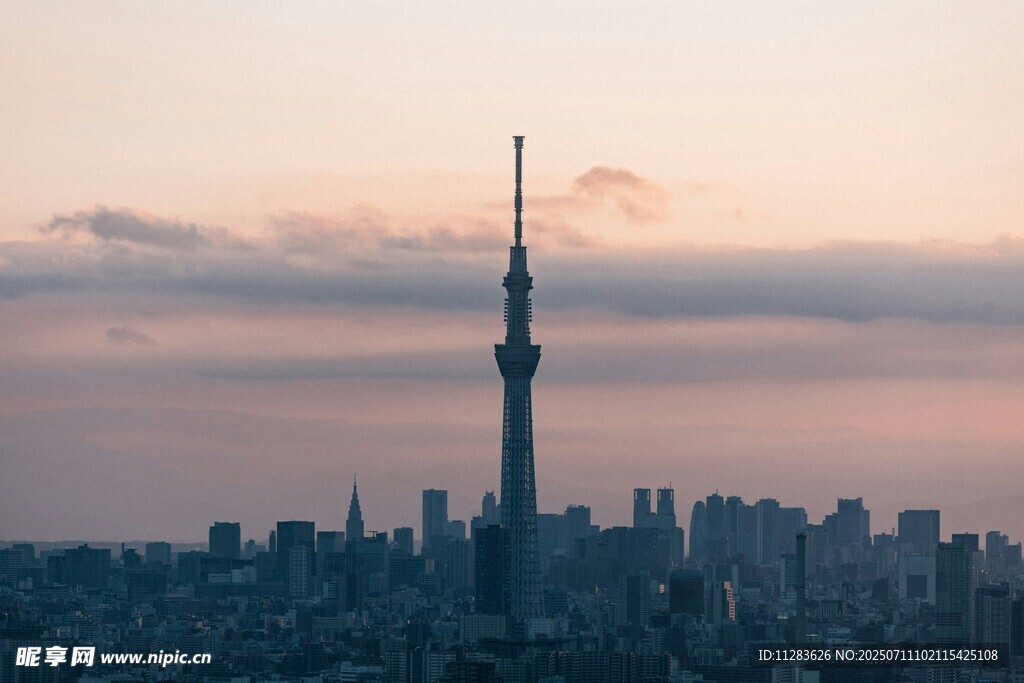 东京塔下的城市黄昏景色